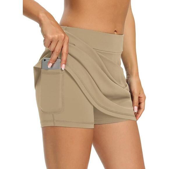 NWT New LouKeith Womens Large Khaki High Waist Activewear Workout Skort - Picture 2 of 6